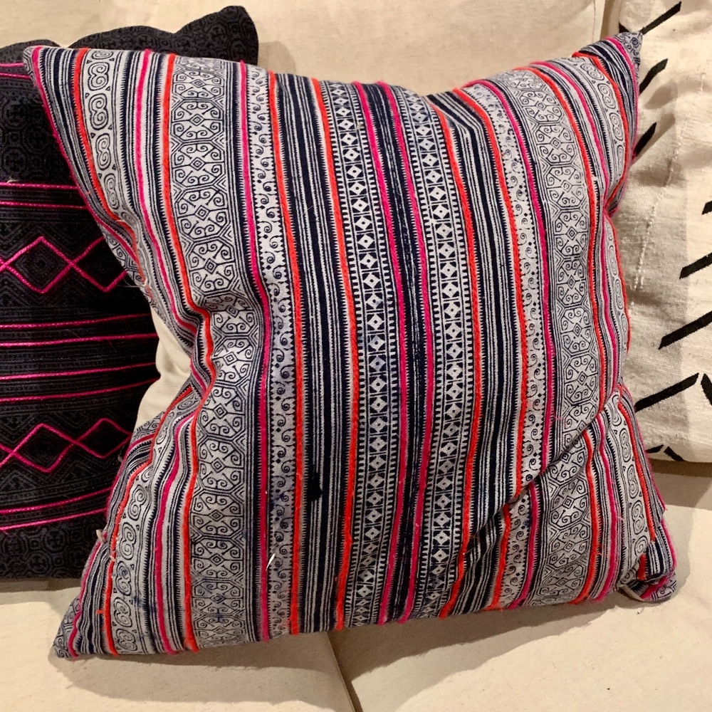 Blue Hmong Embroidered Pillowcase